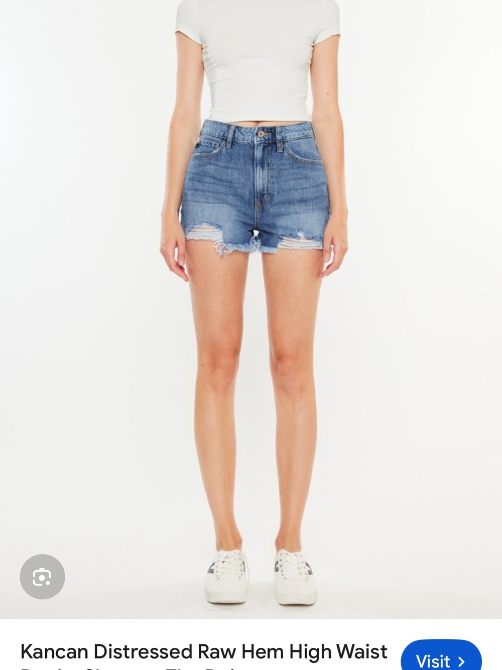 KanCan Medium Wash Distressed High-Rise Jean Shorts